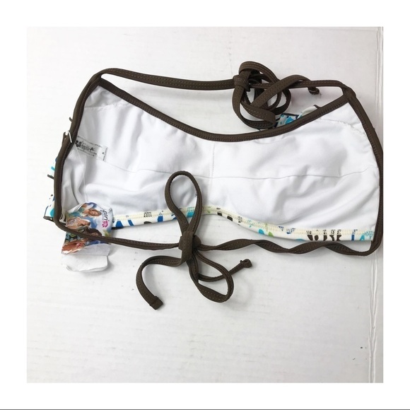 NWT Hapari Bora Bora Ruffle Swim Bikini Top Women Size S Blue Brown - Picture 2 of 11